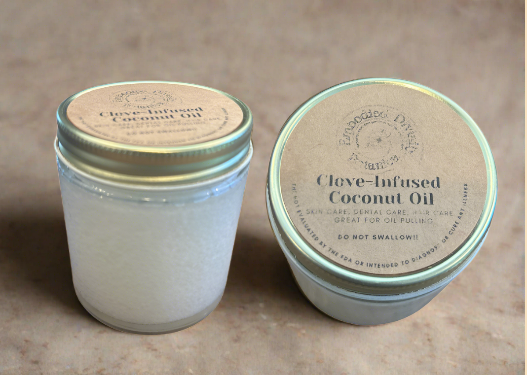 Clove-infused coconut oil for oil pulling, holistic oral detox, and immune support