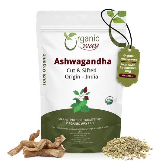 Organic Way Ashwagandha Root Cut & Sifted - Organic, Kosher & USDA Certified