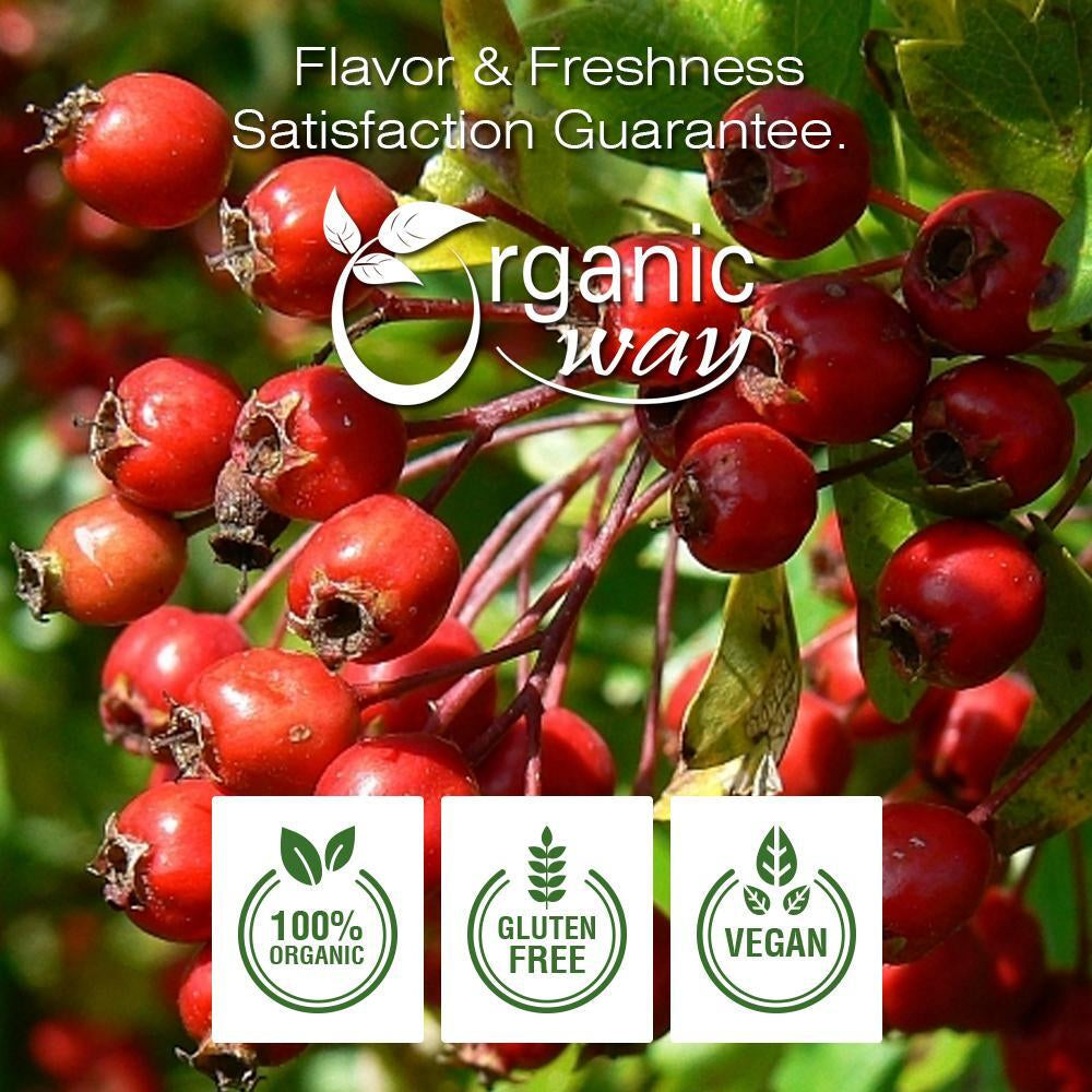 Organic Way Hawthorn Berries Fruit Whole - Organic, Kosher & USDA Certified