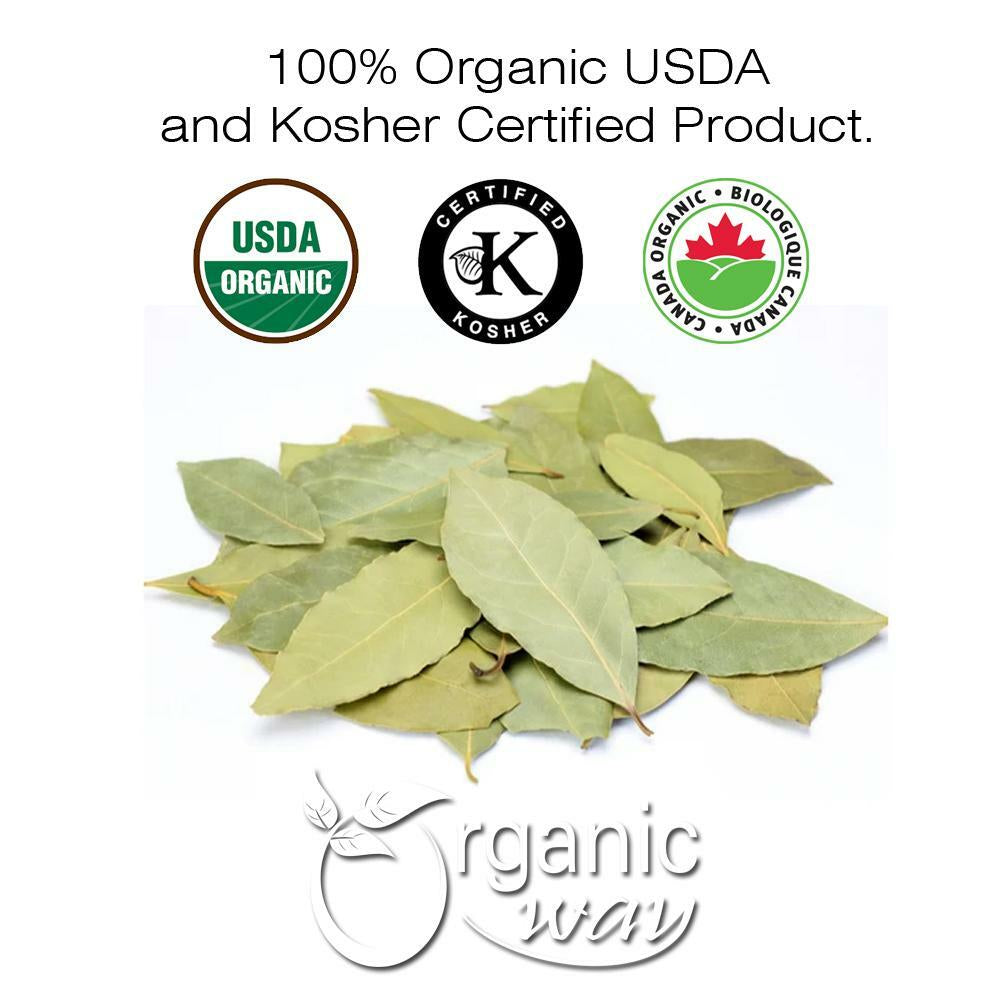 Organic Way Bay Leaf Whole - Organic, Kosher & USDA Certified (1/2LBS / 8Oz)