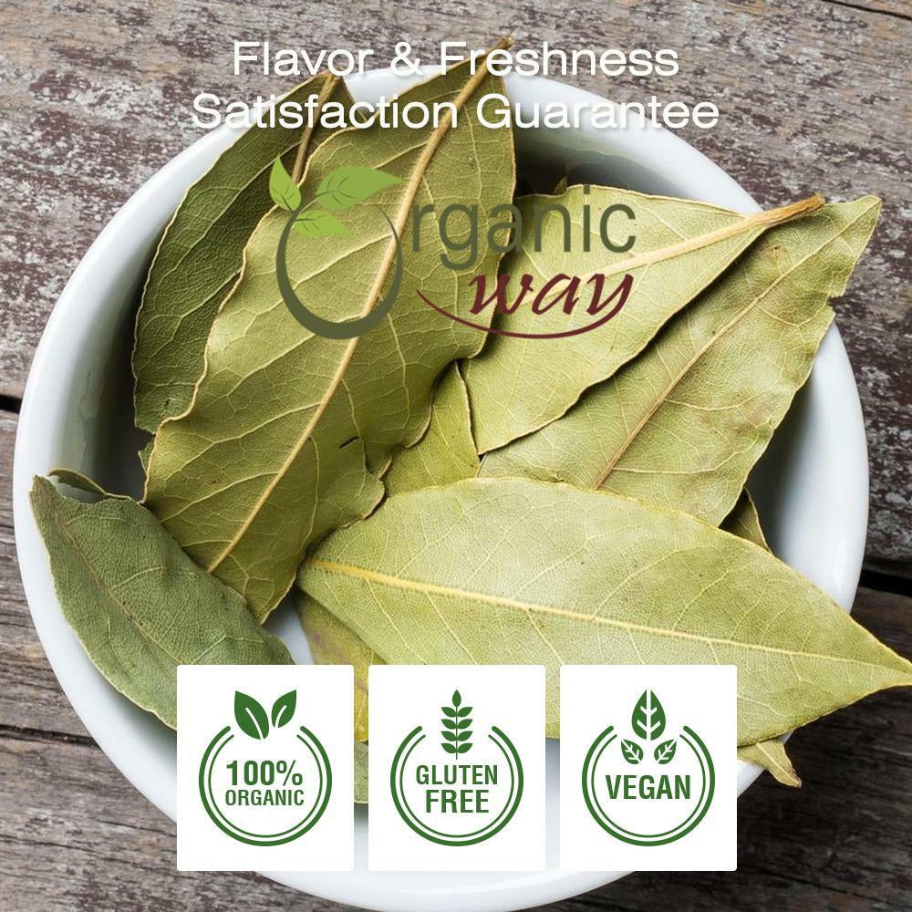 Organic Way Bay Leaf Whole - Organic, Kosher & USDA Certified (1/2LBS / 8Oz)
