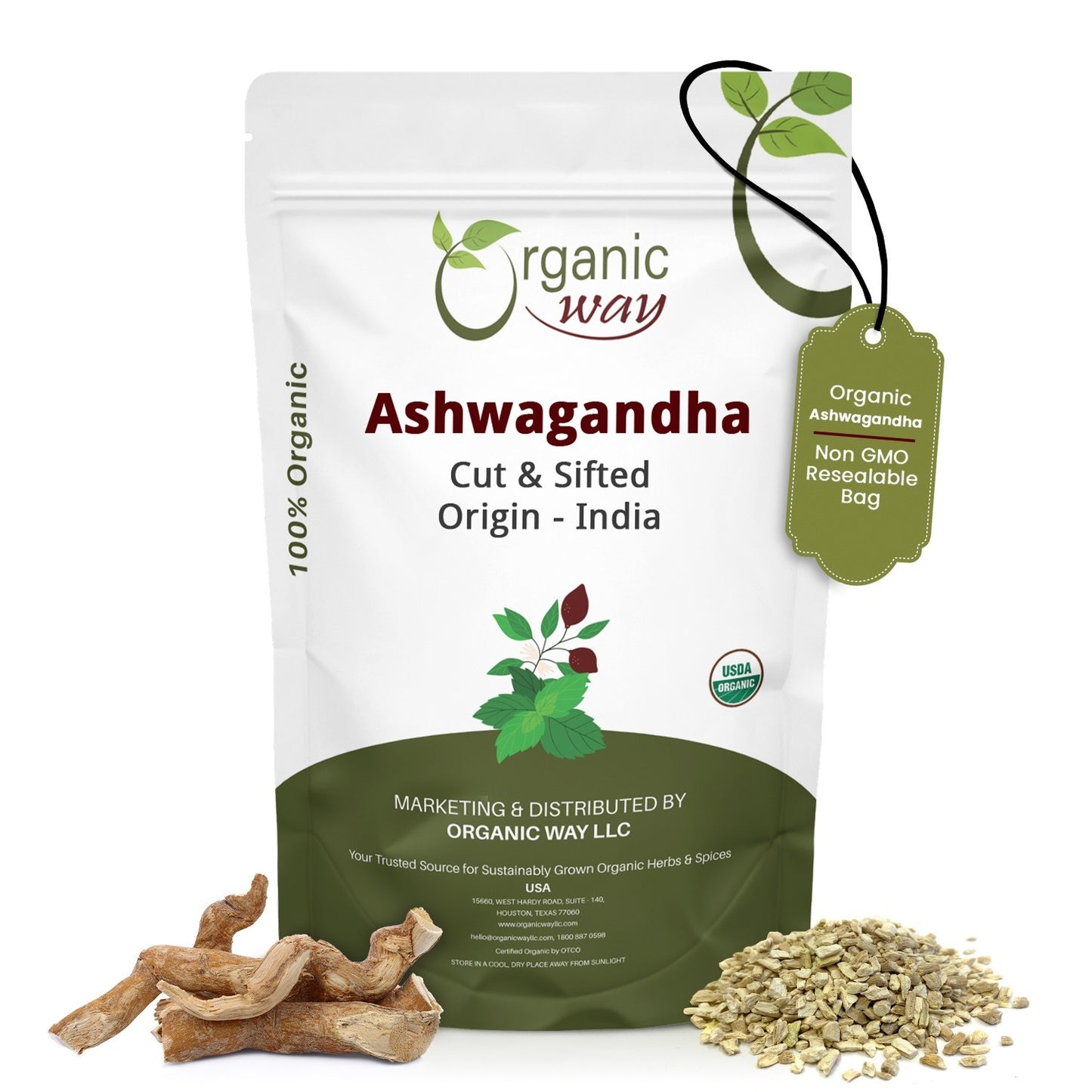 Organic Way Ashwagandha Root Cut & Sifted - Organic, Kosher & USDA Certified