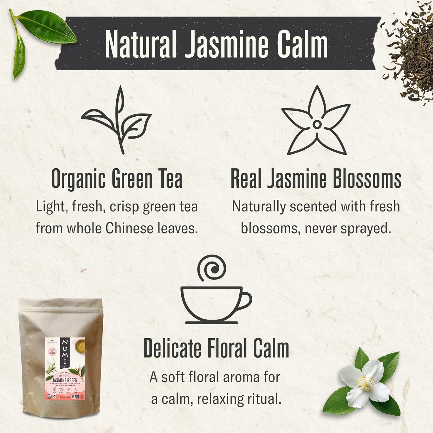 Organic Jasmine Green Tea, 16 Ounce Pouch, Loose Leaf Floral Green Tea, Brews 200 Cups, Caffeinated (Packaging May Vary)