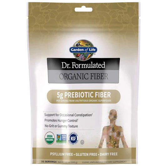 Dr Formulated Organic Fiber Supplement Powder Unflavored, Sugar Free, Psyllium Free Prebiotic Superfoods, Constipation Relief and Hunger Control for Men and Women, 32 Servings