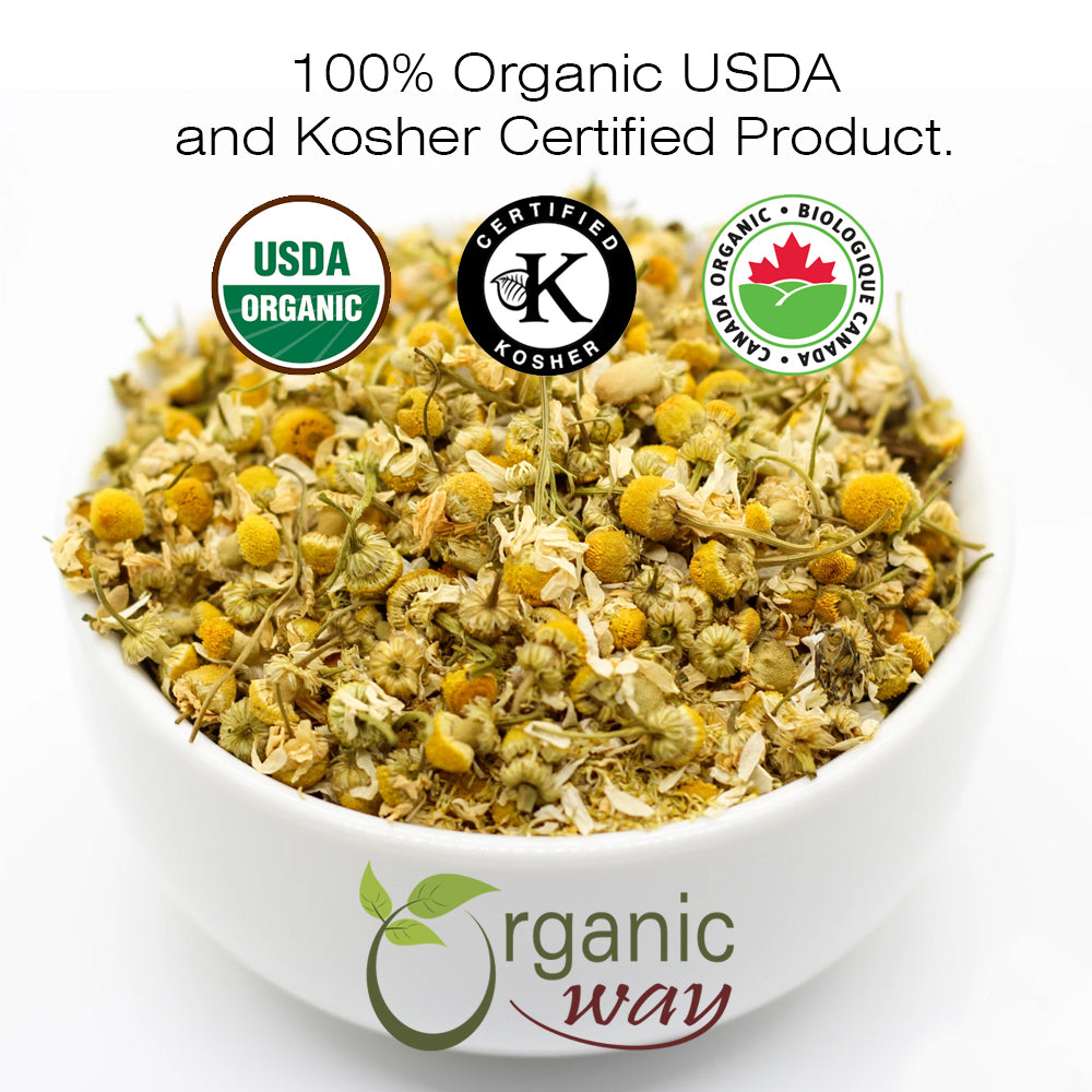 Organic Way Chamomile Flower Whole - Organic, Kosher & USDA Certified