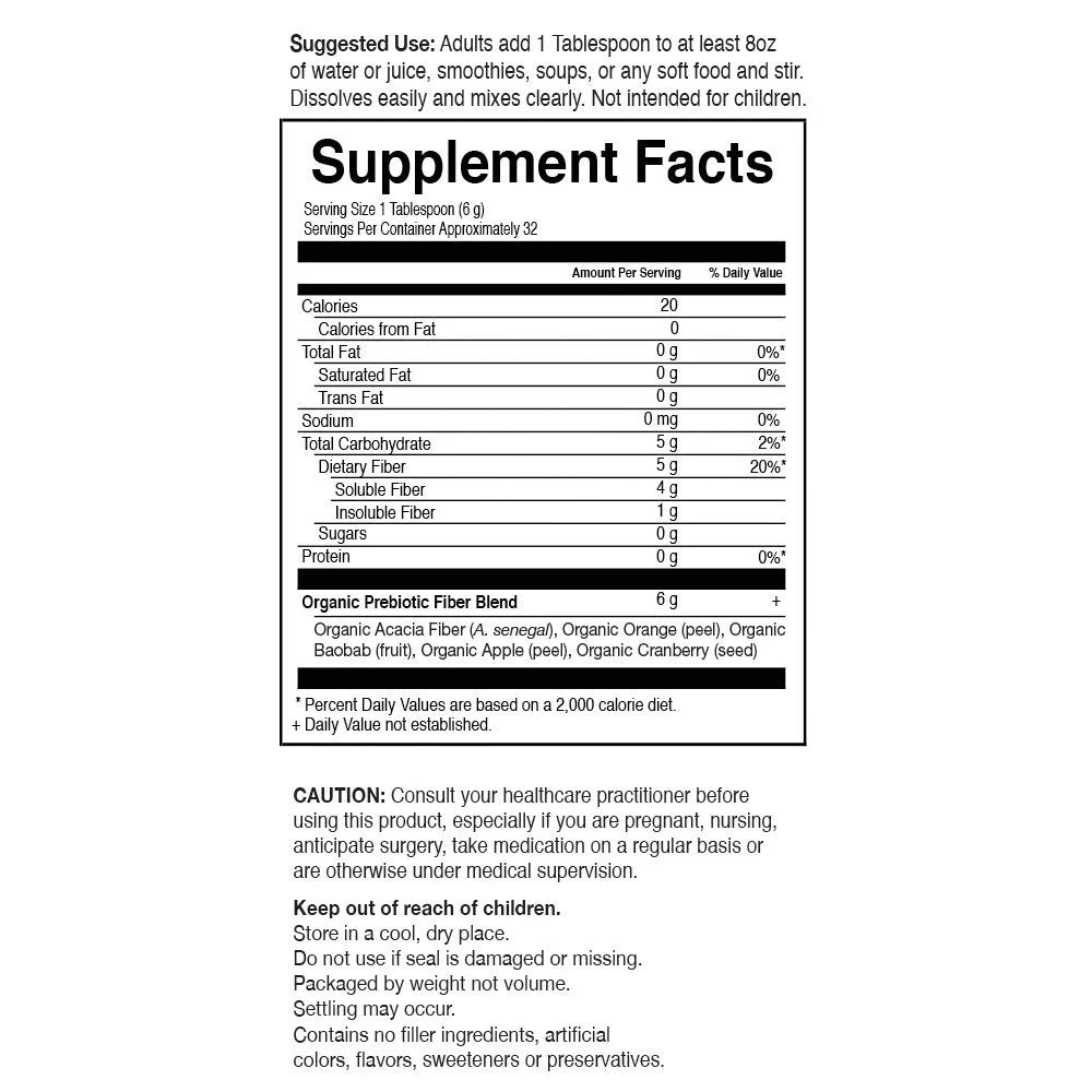 Dr Formulated Organic Fiber Supplement Powder Unflavored, Sugar Free, Psyllium Free Prebiotic Superfoods, Constipation Relief and Hunger Control for Men and Women, 32 Servings