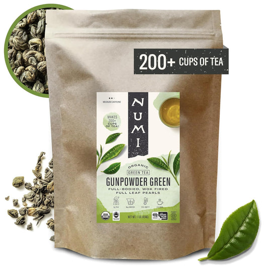 Organic Gunpowder Green Tea, 16 Ounce Pouch, Full-Bodied Loose Leaf Green Tea Pearls, Brew 200 Cups, Packaging May Vary