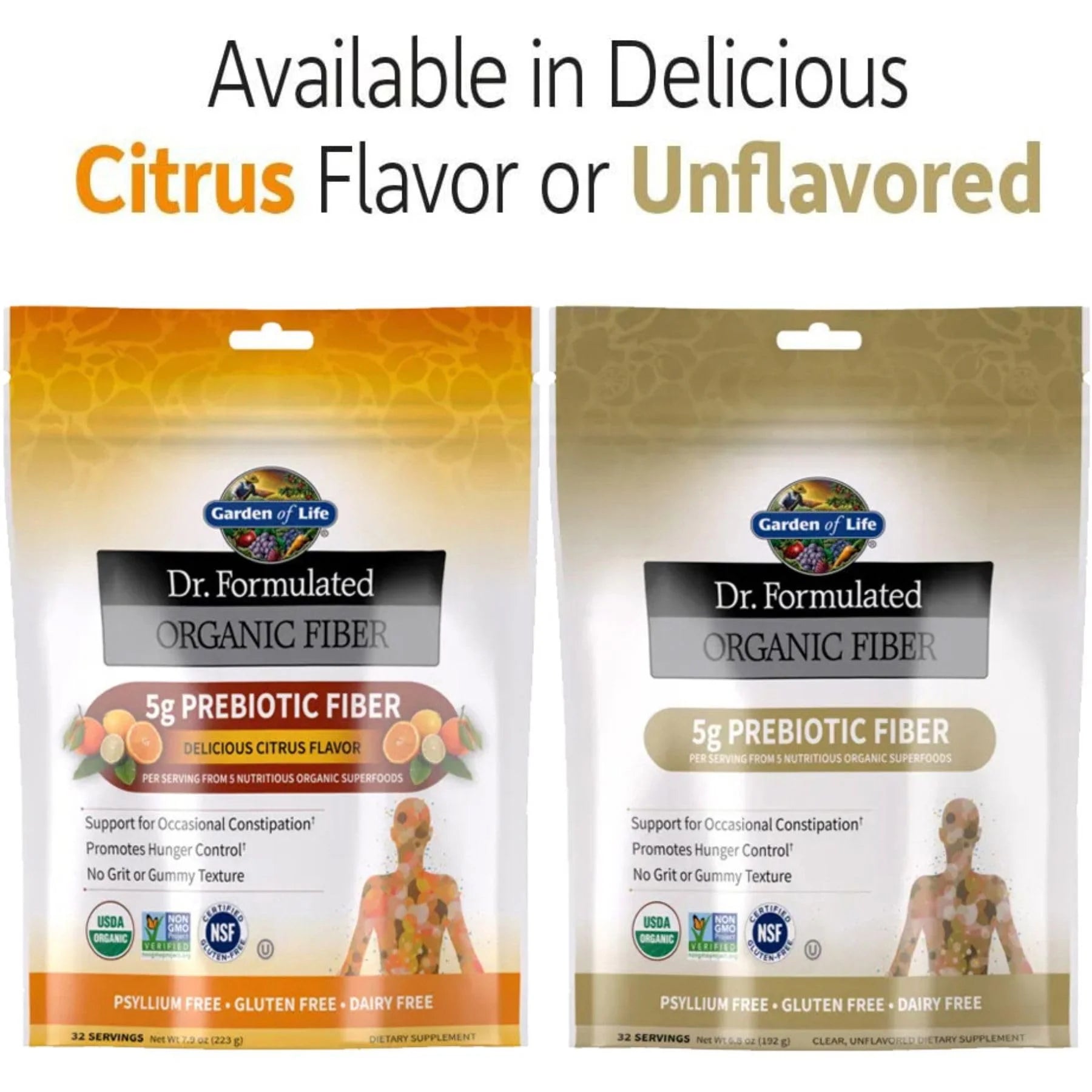 Dr Formulated Organic Fiber Supplement Powder Unflavored, Sugar Free, Psyllium Free Prebiotic Superfoods, Constipation Relief and Hunger Control for Men and Women, 32 Servings
