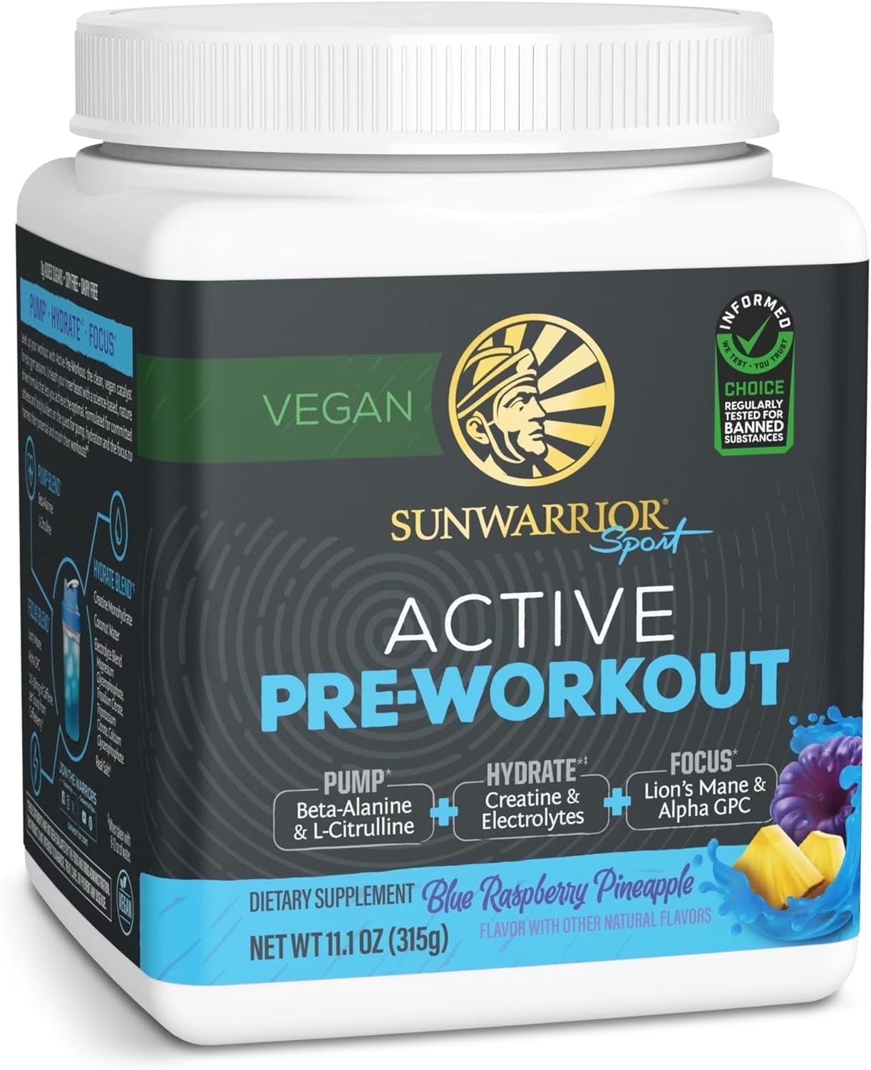 Active Pre-Workout Powder for Men & Women, Raspberry Pineapple, 315G (30 Servings)