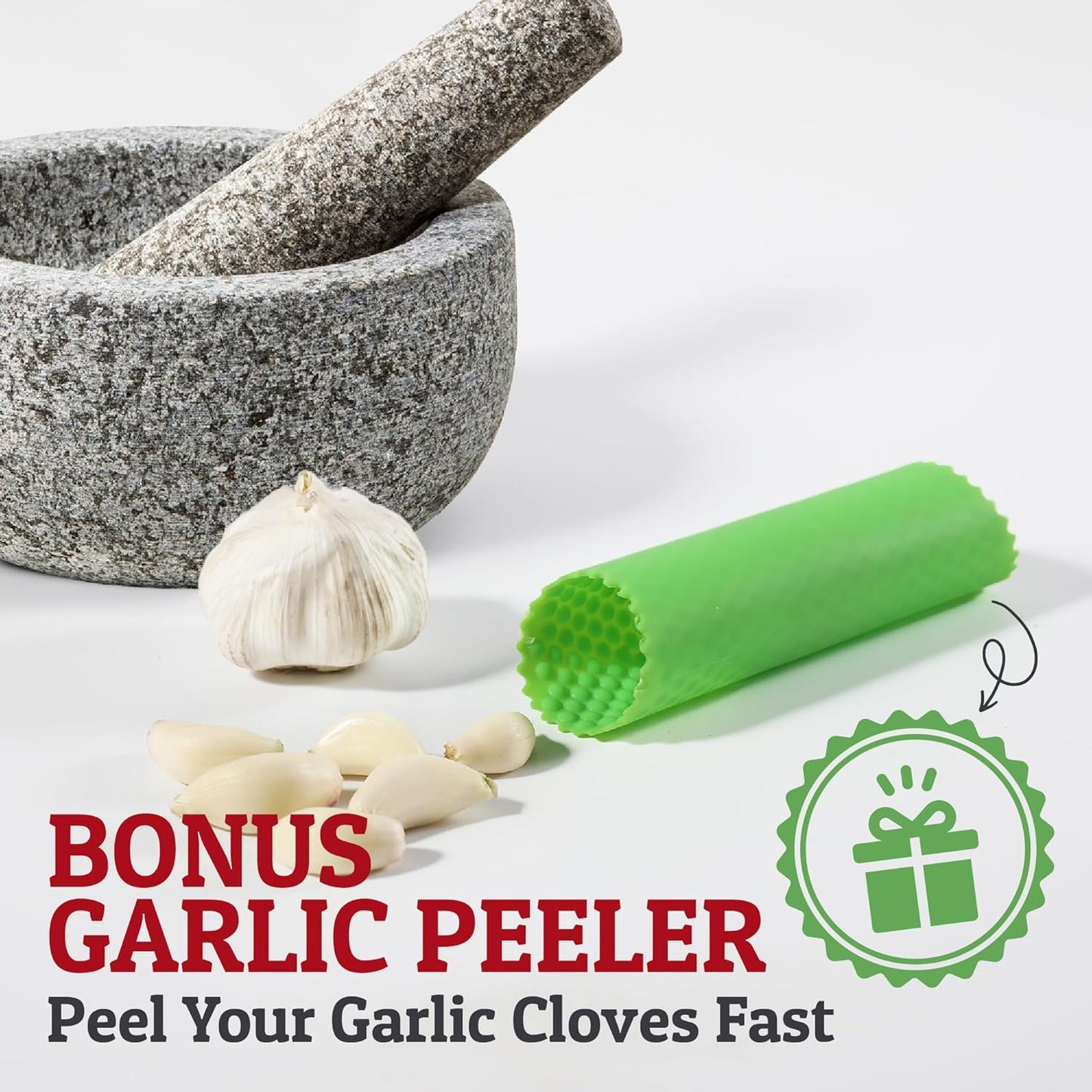Heavy Duty Large Mortar and Pestle Set, Hand Carved from Natural Granite, Make Fresh Guacamole, Pesto, Stone Grinder Bowl, Herb Crusher, Spice Grinder, 6.3 Inches Wide, 2 Cup - Grey