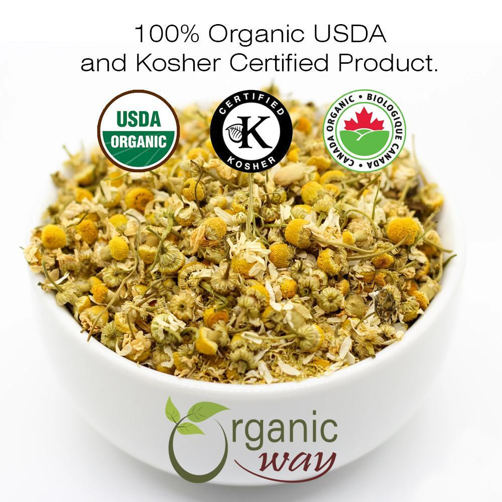 Organic Way Chamomile Flower Whole - Organic, Kosher & USDA Certified