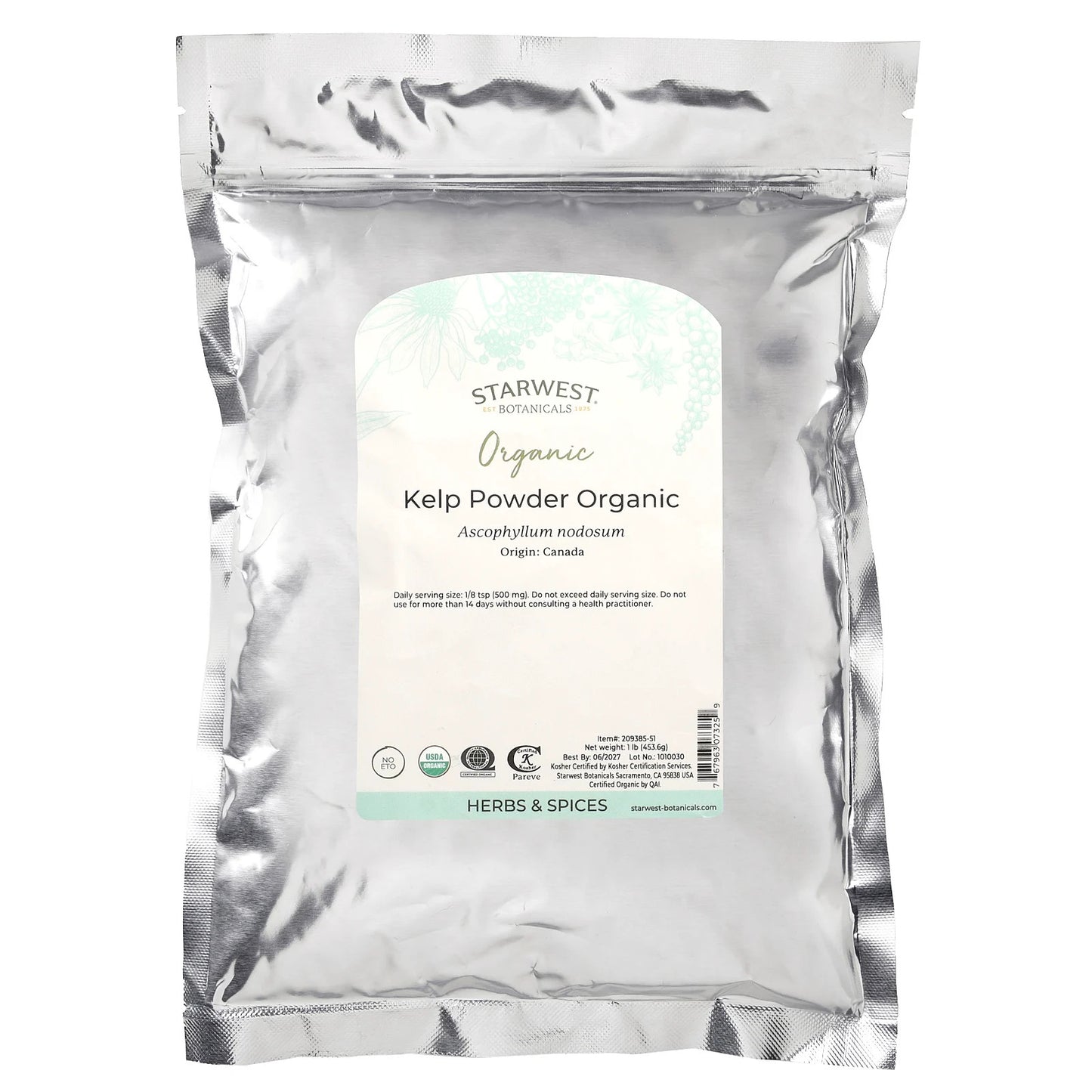 Starwest Botanicals Organic Kelp Powder 1 Lb 453 6 G Kosher, Organic