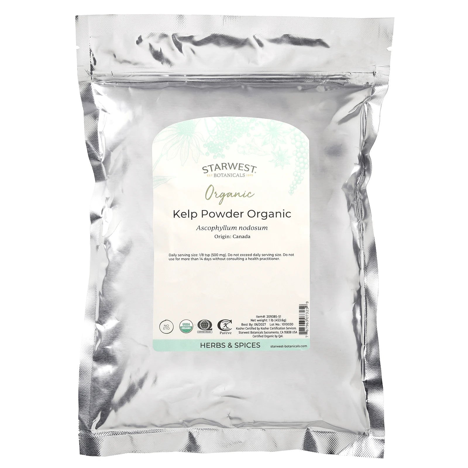 Starwest Botanicals Organic Kelp Powder 1 Lb 453 6 G Kosher, Organic