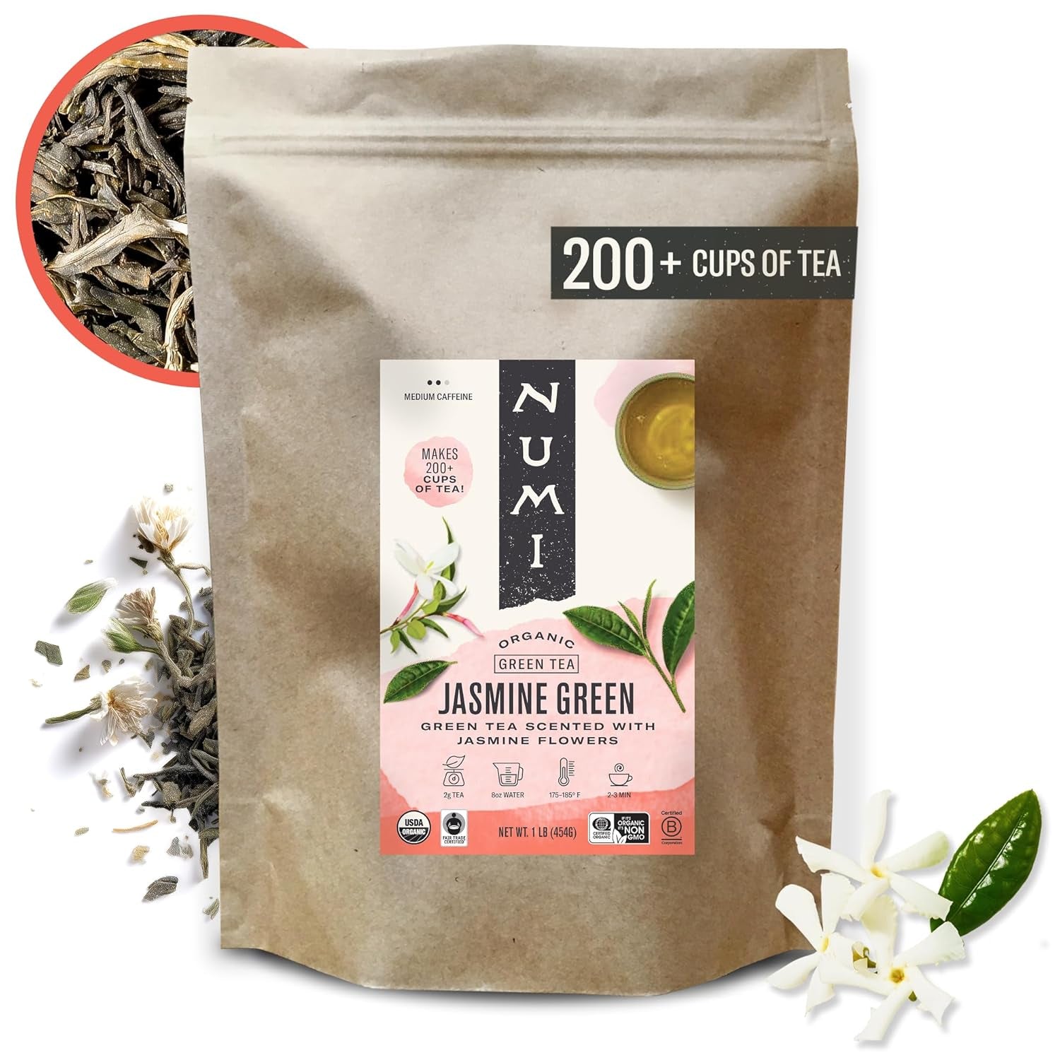Organic Jasmine Green Tea, 16 Ounce Pouch, Loose Leaf Floral Green Tea, Brews 200 Cups, Caffeinated (Packaging May Vary)